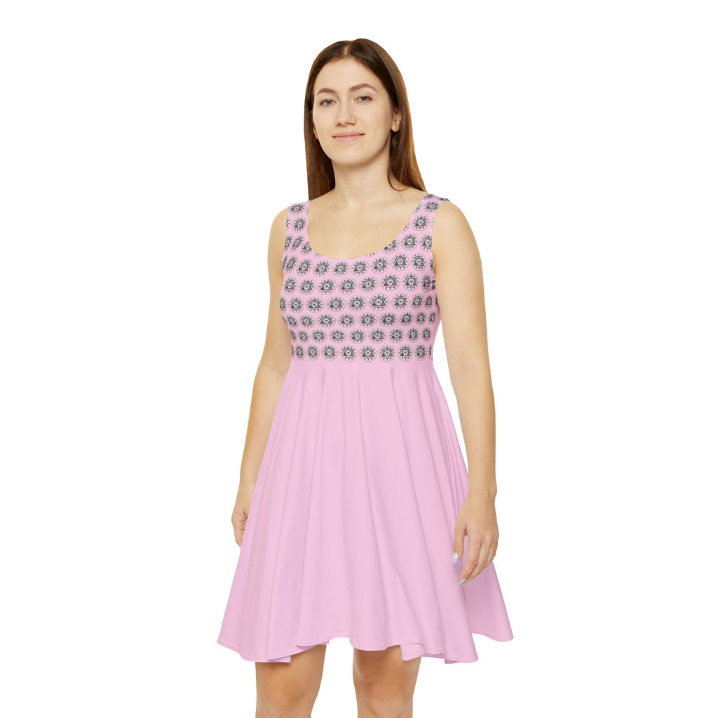 Pink Floral Crop-Top Skater Dress — Women's Casual Summer Dress