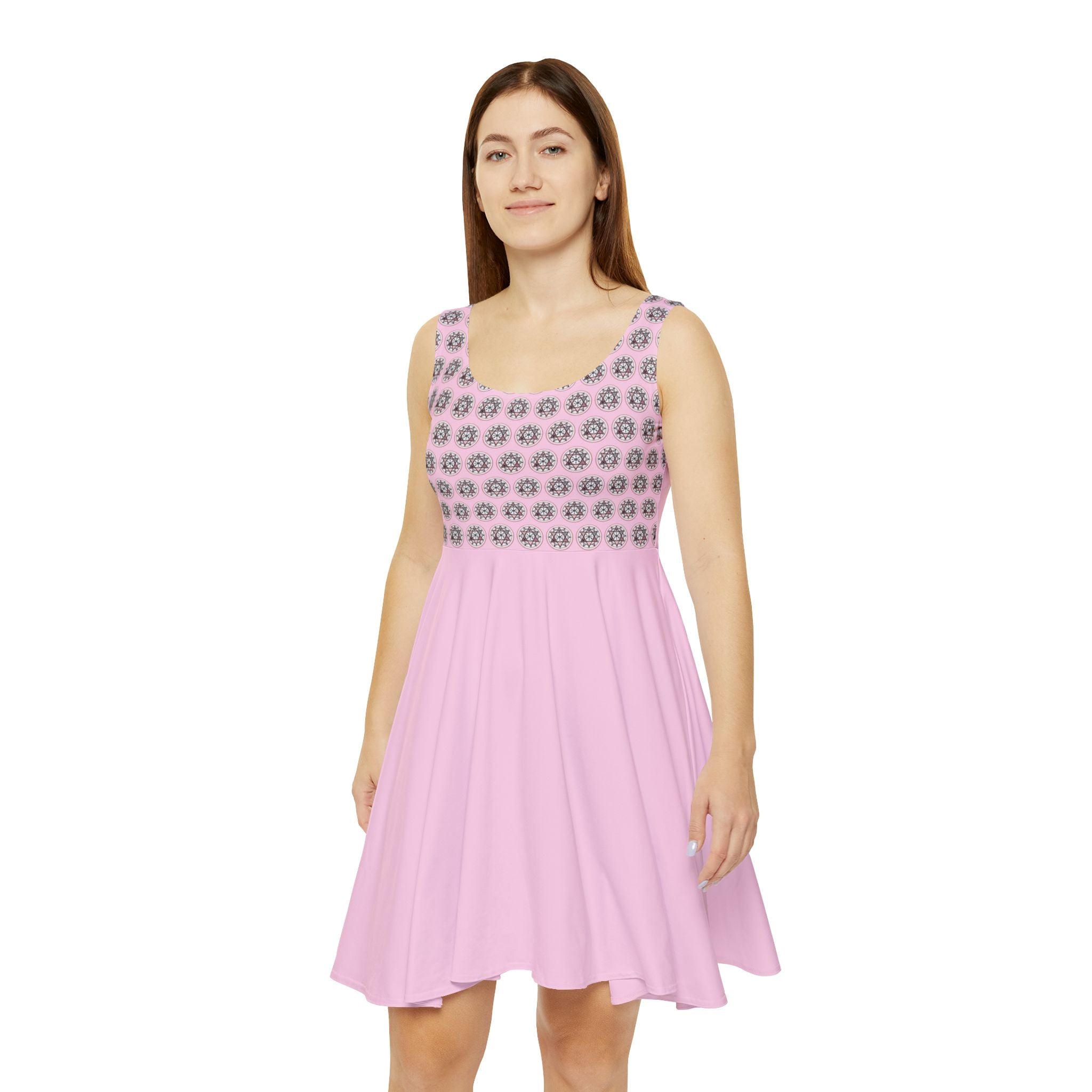 Pink Floral Crop-Top Skater Dress — Women's Casual Summer Dress
