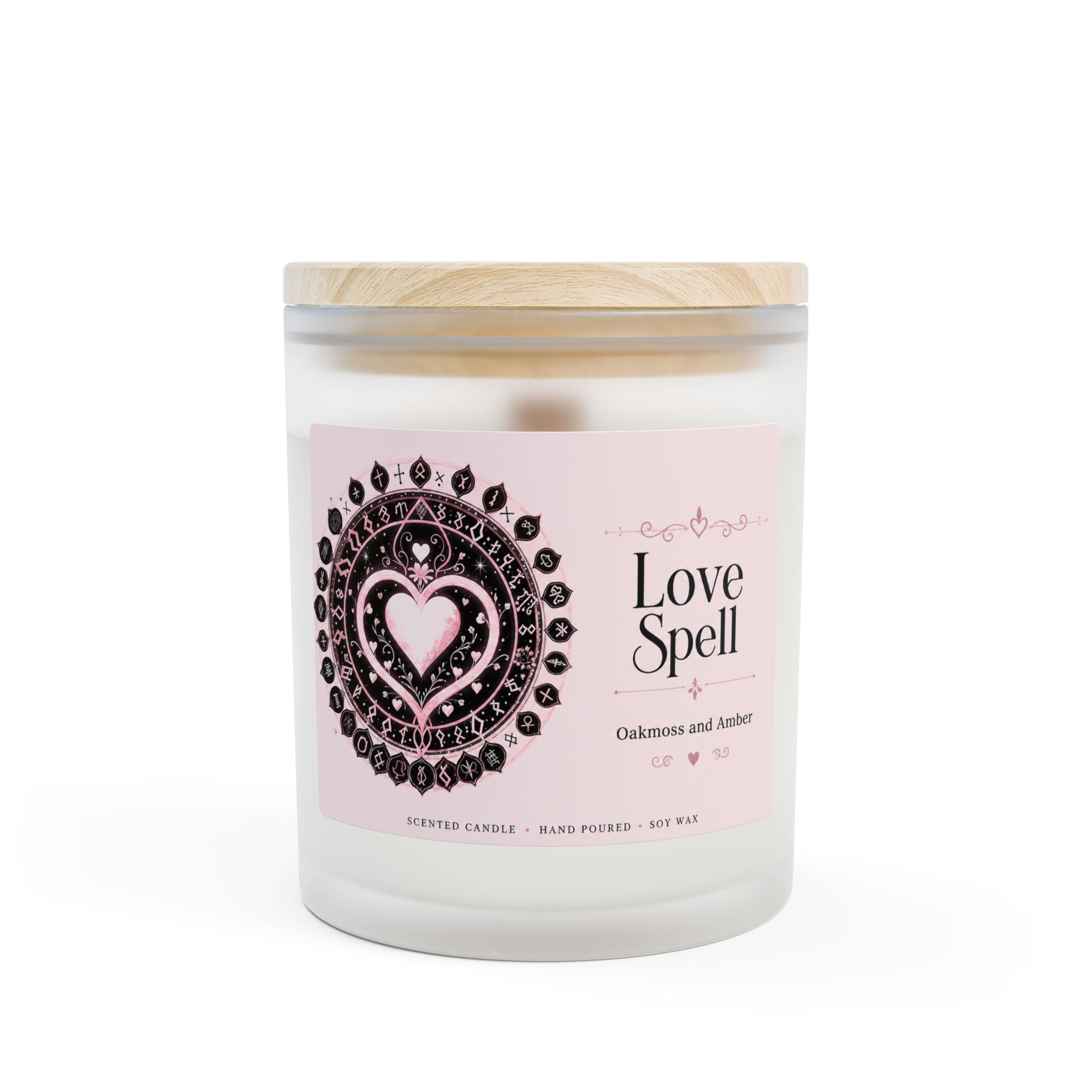 Love Spell Frosted Glass Candle – 11oz Oakmoss & Amber Scented Gift
