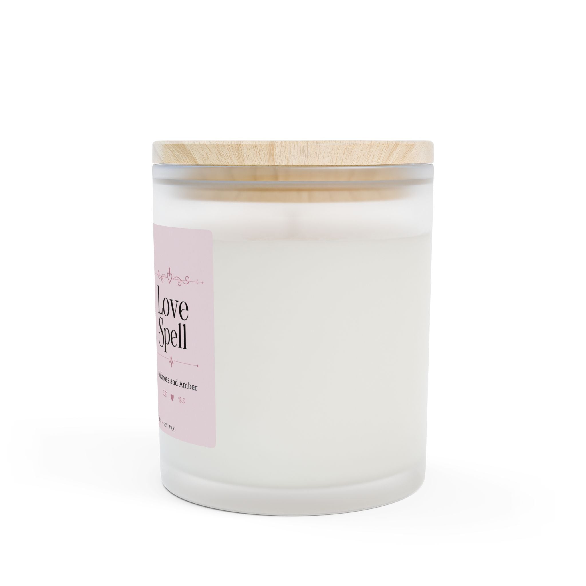 Love Spell Frosted Glass Candle – 11oz Oakmoss & Amber Scented Gift